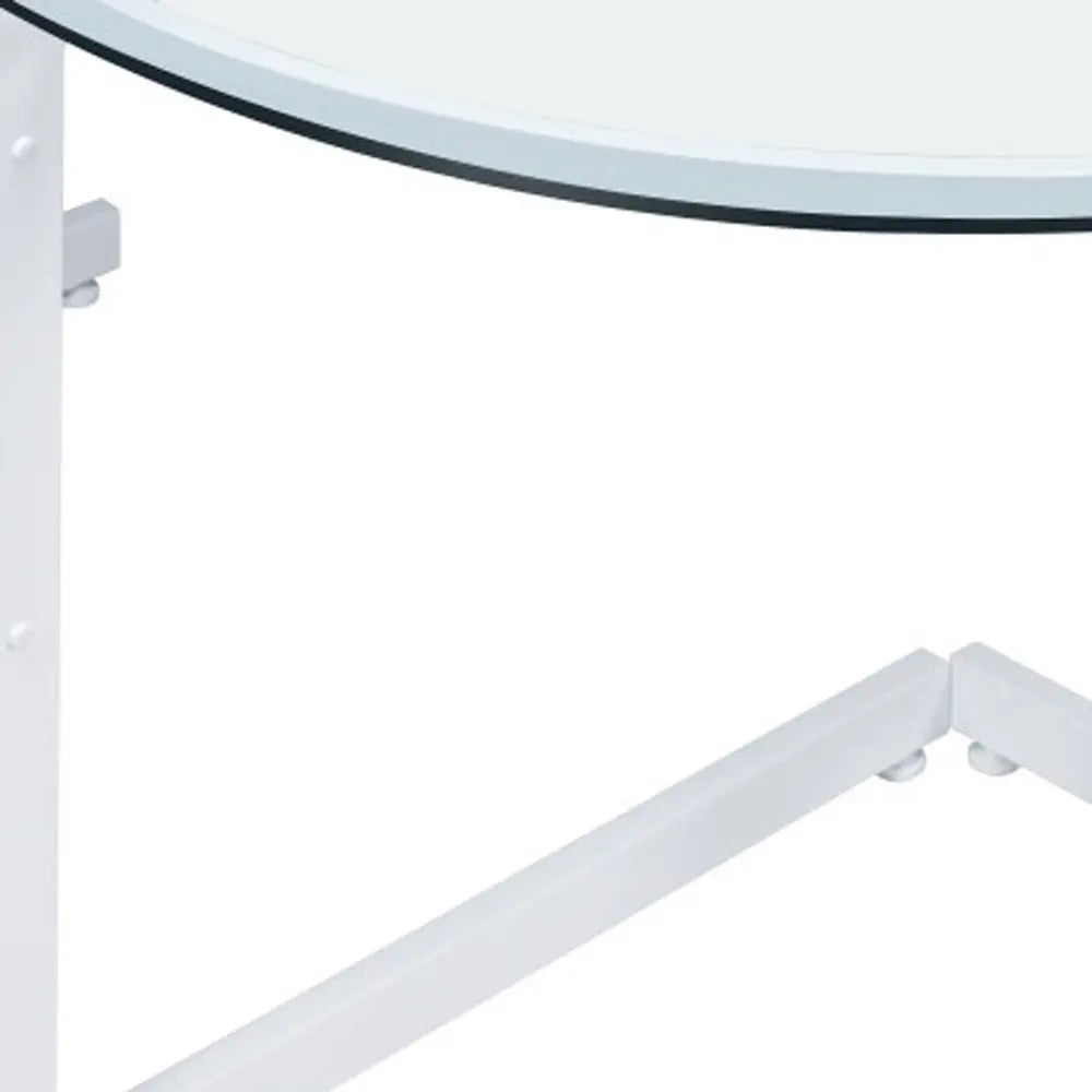 78" Clear and White Glass and Metal Corner Computer Desk