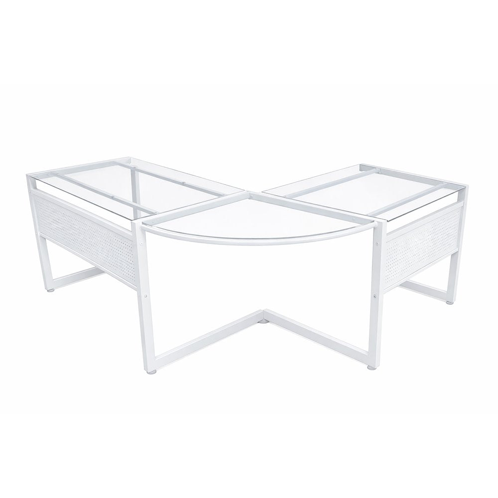 78" Clear and White Glass and Metal Corner Computer Desk