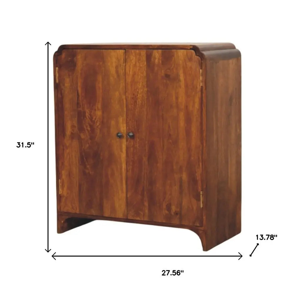 32" Chestnut Solid Wood Scallop Edge Accent Cabinet With Two Doors - NOVA HOME FURNITURE