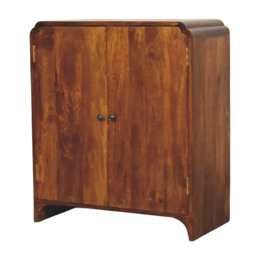 32" Chestnut Solid Wood Scallop Edge Accent Cabinet With Two Doors - NOVA HOME FURNITURE