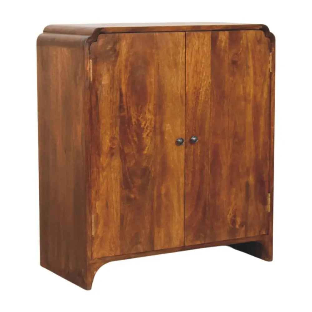 32" Chestnut Solid Wood Scallop Edge Accent Cabinet With Two Doors - NOVA HOME FURNITURE
