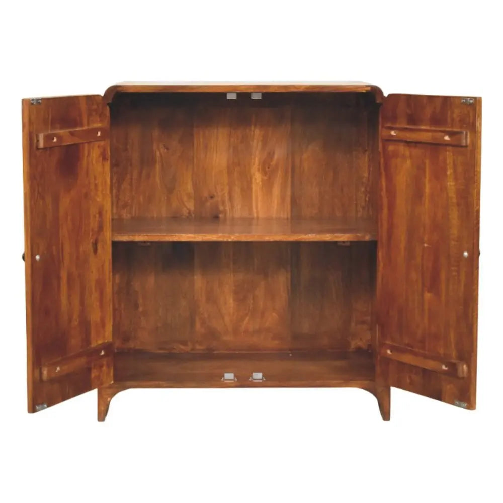 32" Chestnut Solid Wood Scallop Edge Accent Cabinet With Two Doors - NOVA HOME FURNITURE
