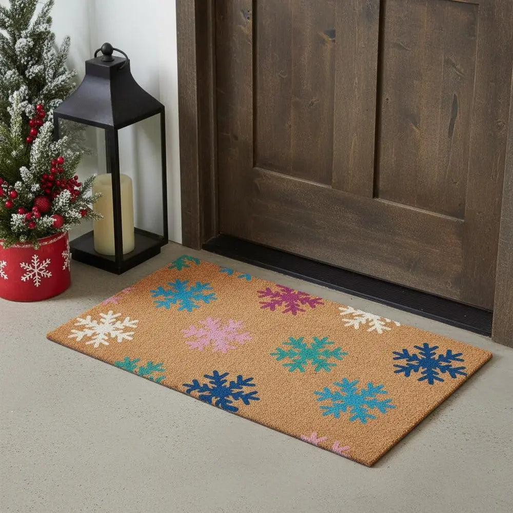 17" X 29" Brown And White Christmas Snowflake Outdoor Coir Door Mat HomeRoots