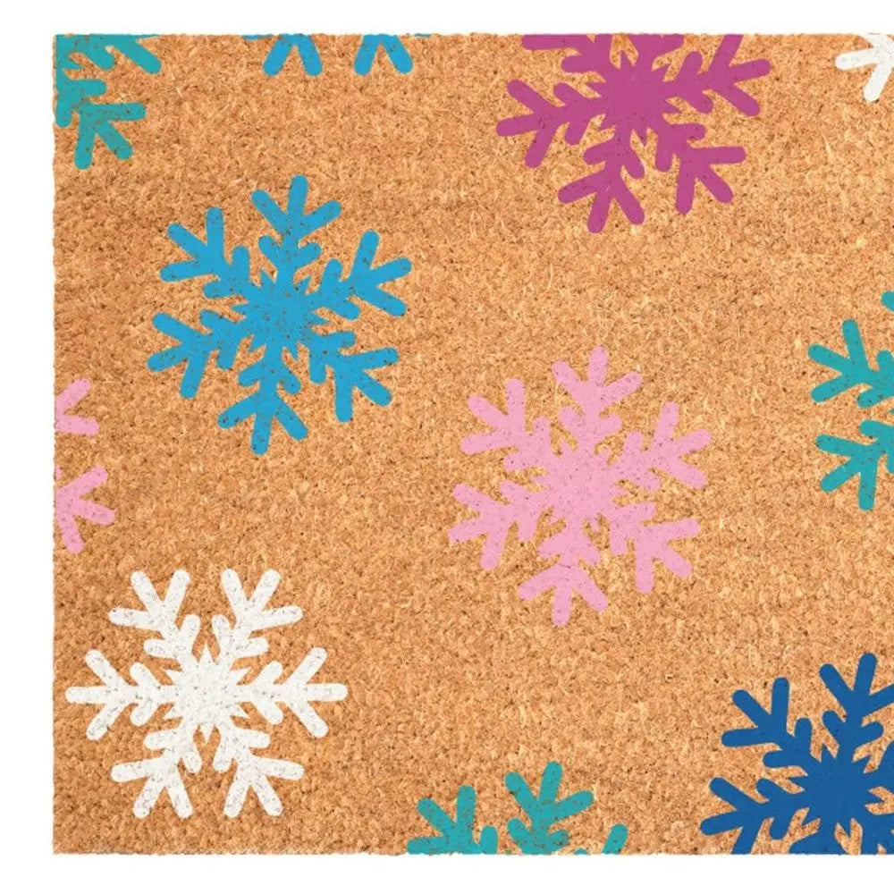 17" X 29" Brown And White Christmas Snowflake Outdoor Coir Door Mat HomeRoots