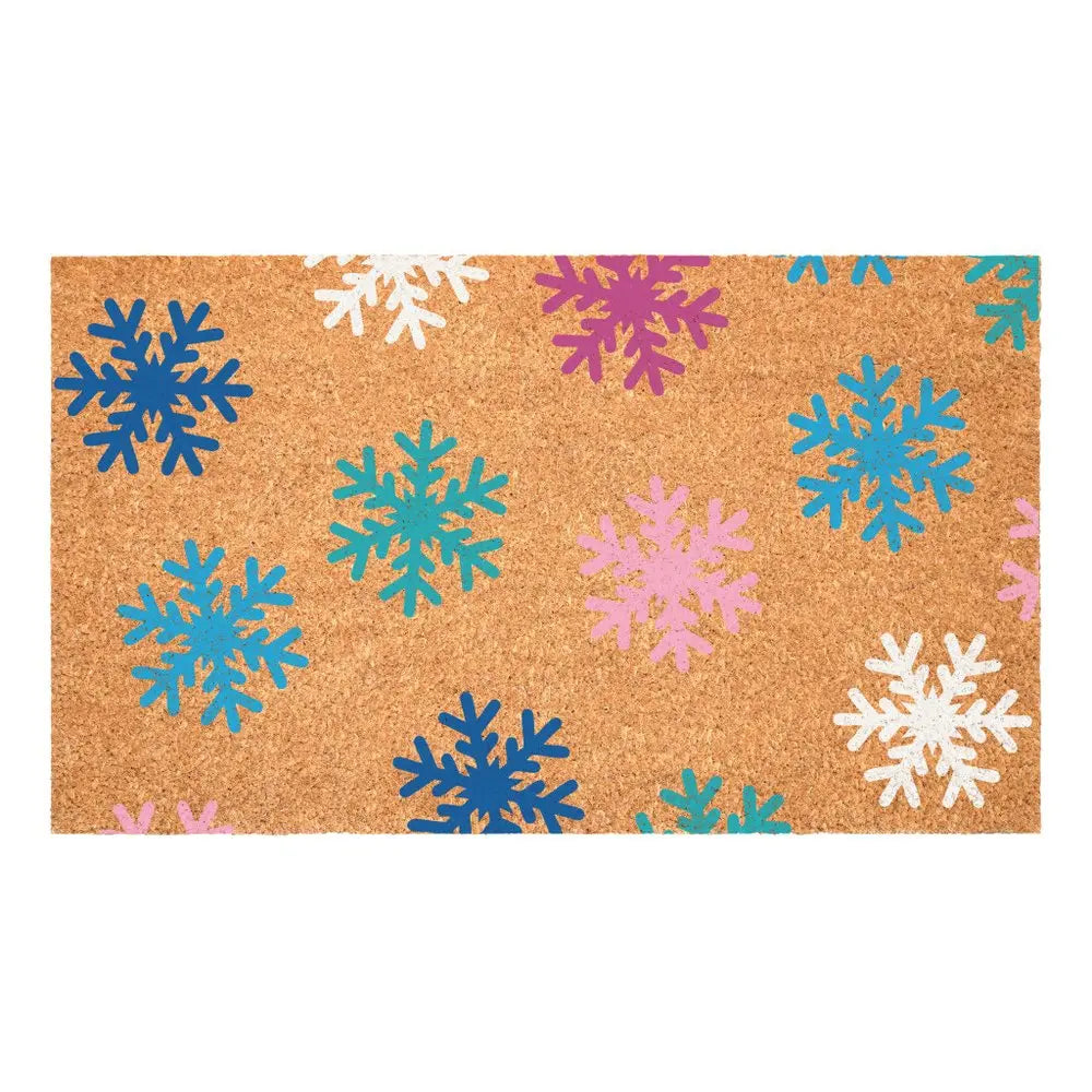 17" X 29" Brown And White Christmas Snowflake Outdoor Coir Door Mat HomeRoots