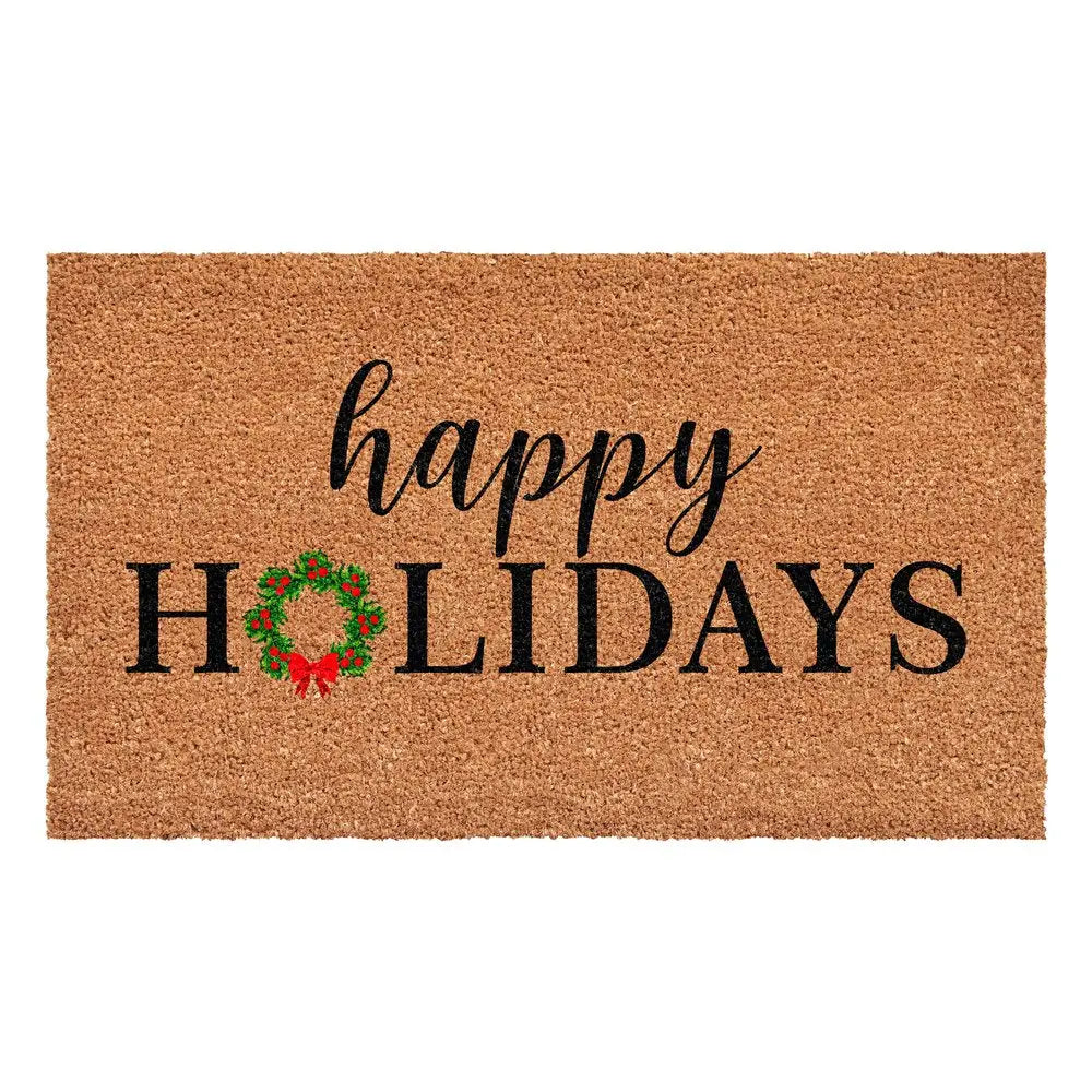 17" X 29" Brown Black And Green Christmas Happy Holidays Outdoor Coir Door Mat HomeRoots
