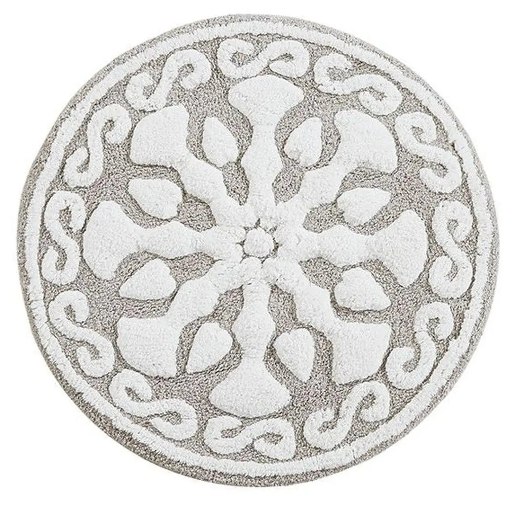 25" Taupe And White Cotton Round Medallion Bath Rug HomeRoots