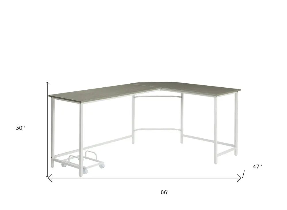 66" Gray and White L Shape Computer Desk - NOBLE HOME INTERIORS