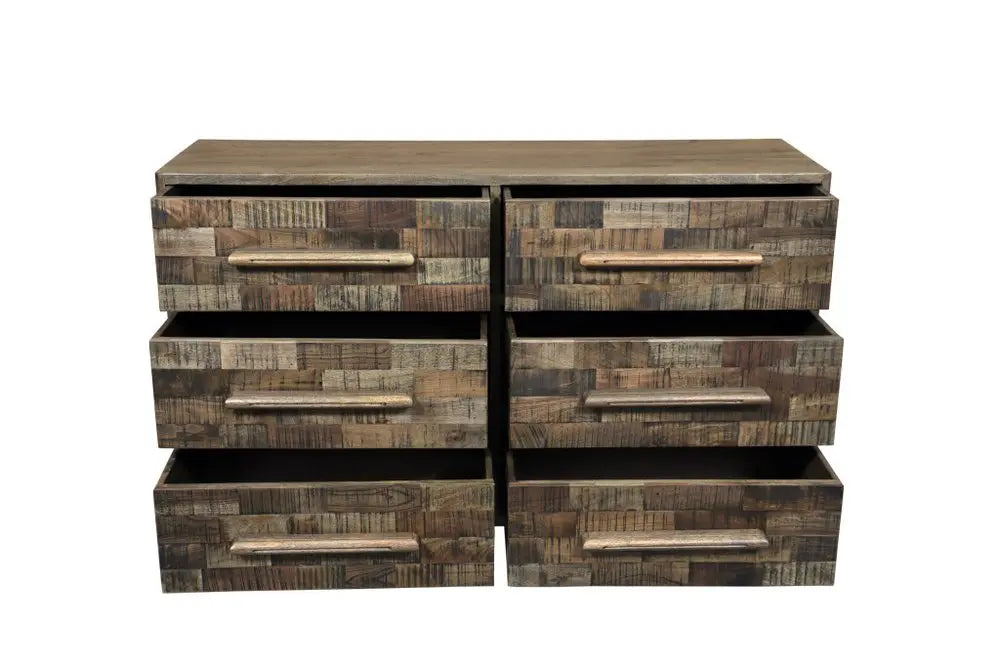 57" Brown Solid Wood Six Drawer Dresser HomeRoots