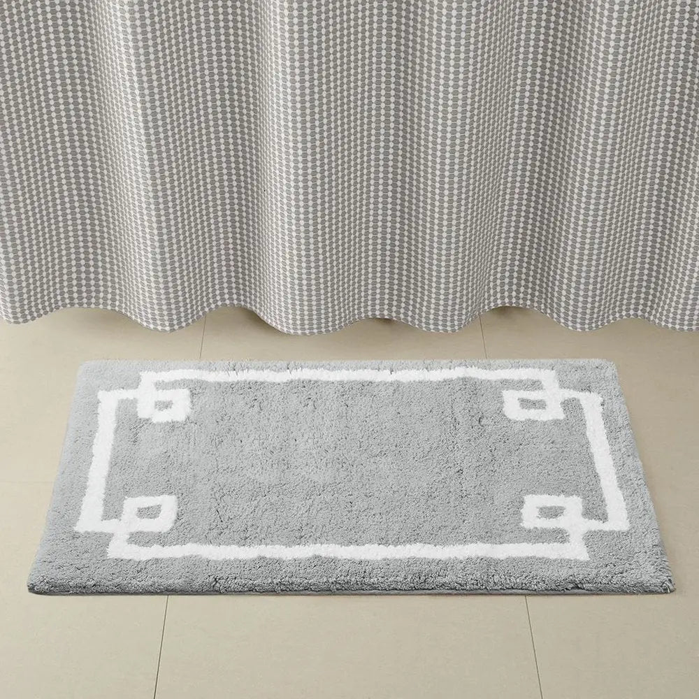 20" Gray And White Cotton Border Bath Rug HomeRoots