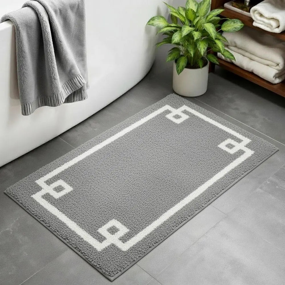 20" Gray And White Cotton Border Bath Rug HomeRoots