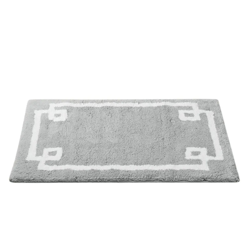 20" Gray And White Cotton Border Bath Rug HomeRoots
