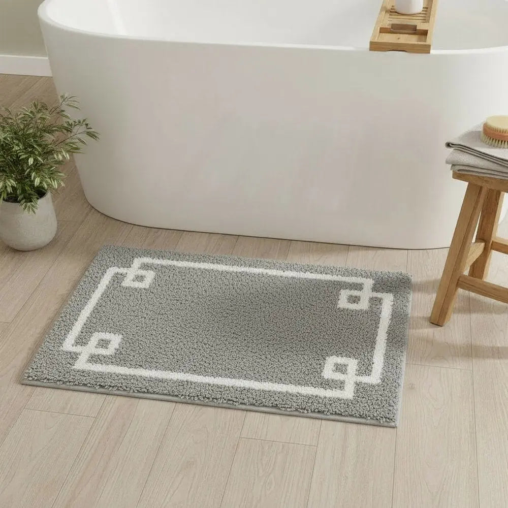 20" Gray And White Cotton Border Bath Rug HomeRoots