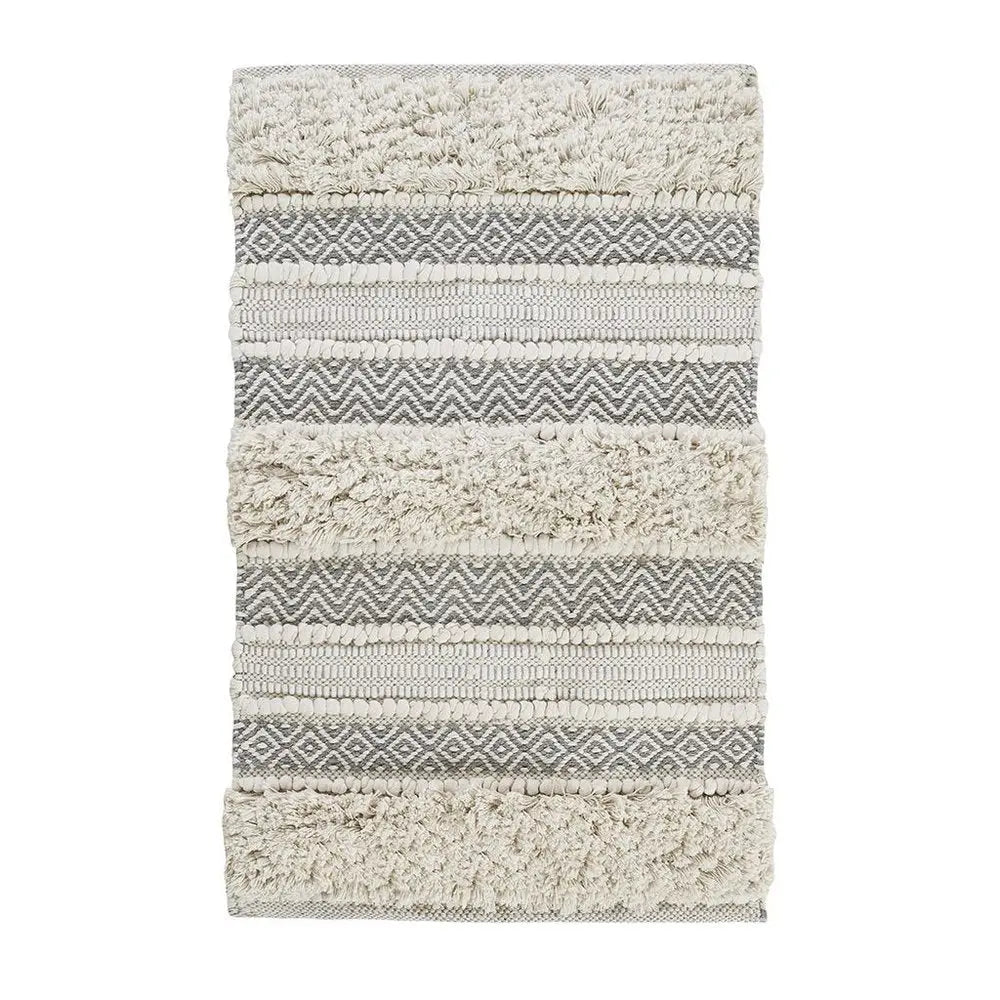 32" Ivory And Gray Cotton Striped Bath Rug HomeRoots