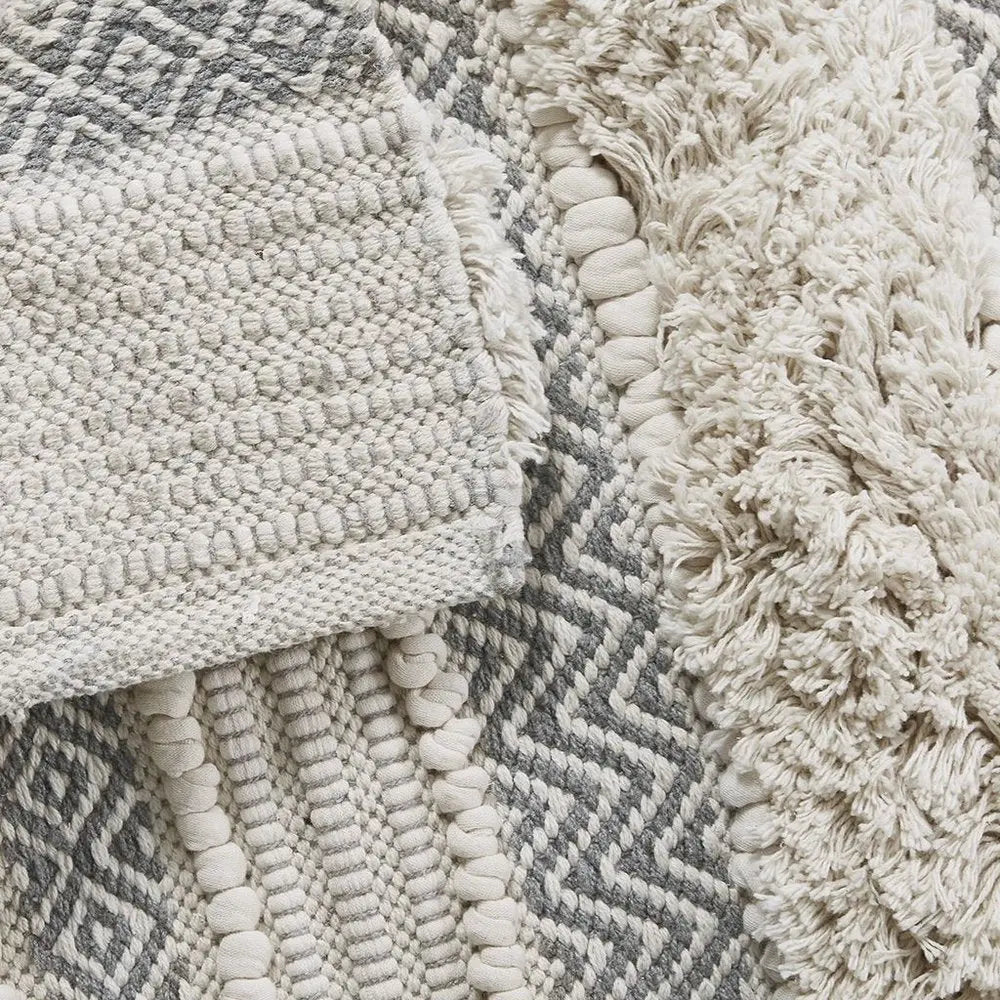 32" Ivory And Gray Cotton Striped Bath Rug HomeRoots