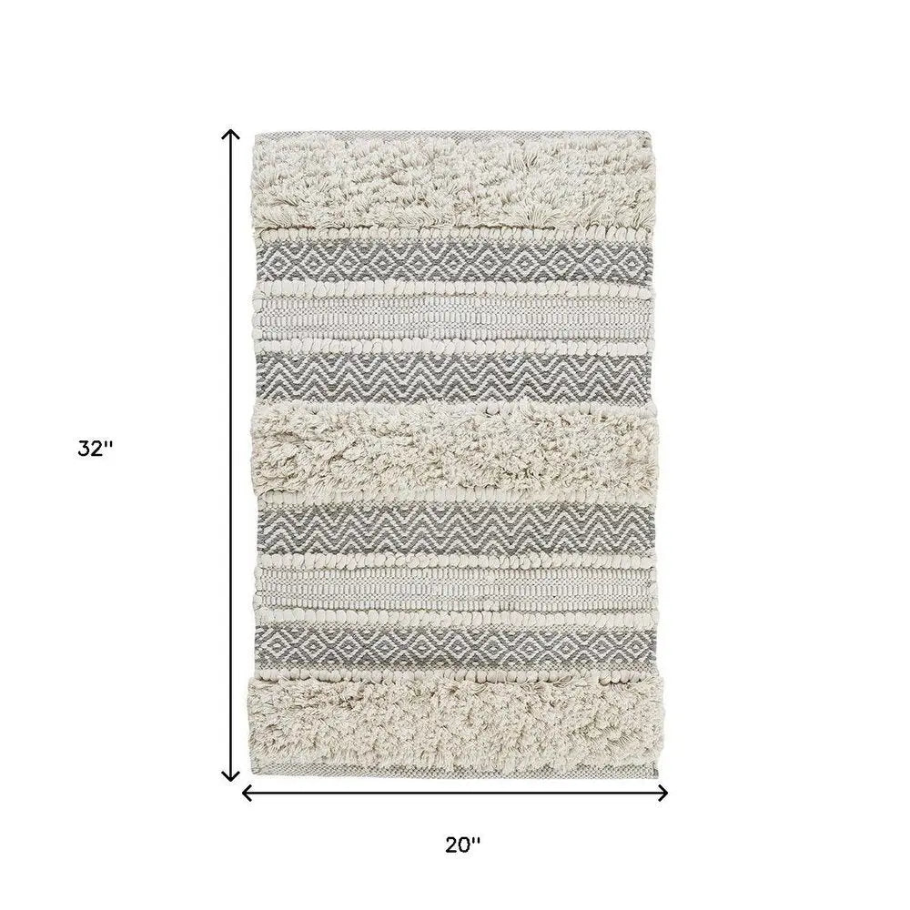 32" Ivory And Gray Cotton Striped Bath Rug HomeRoots