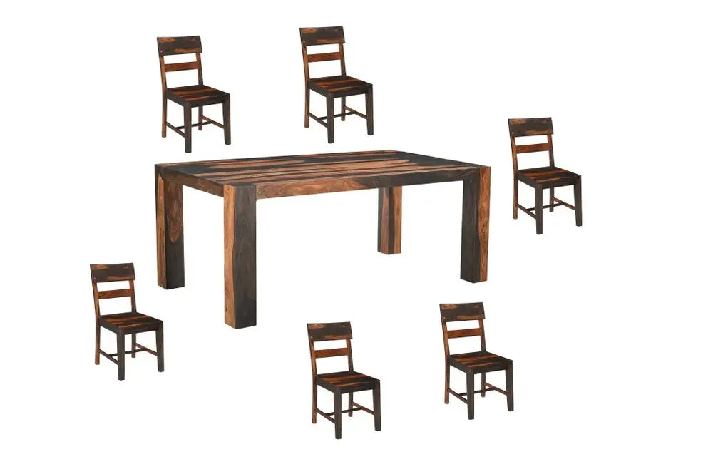 Seven Piece Brown Solid Wood Dining Set with Six Chairs and One Bench HomeRoots