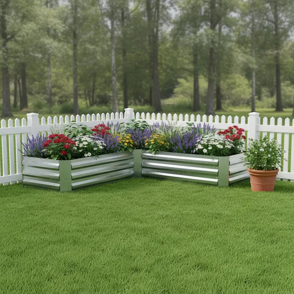 12" X 60" Silver Steel L Shape Raised Garden Bed HomeRoots
