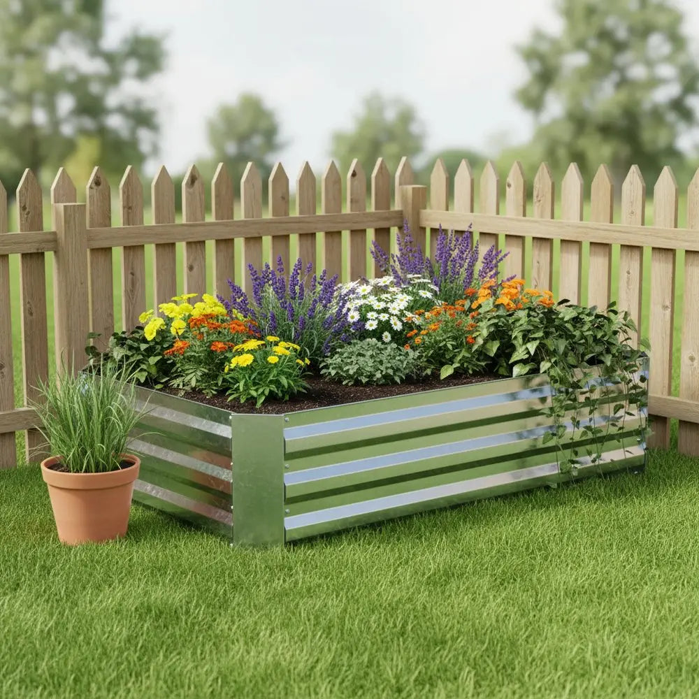 12" X 48" Silver Metal Rectangular Raised Garden Bed