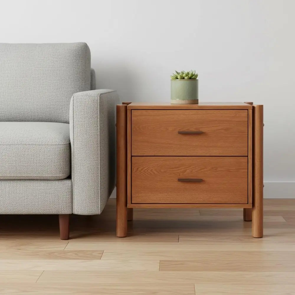 22" Brown Solid Wood Pedestal End Table With Two Drawers HomeRoots