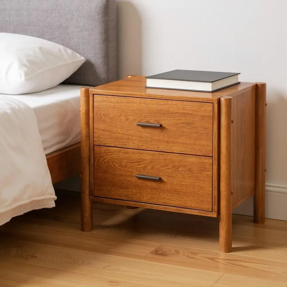 22" Brown Solid Wood Pedestal End Table With Two Drawers HomeRoots
