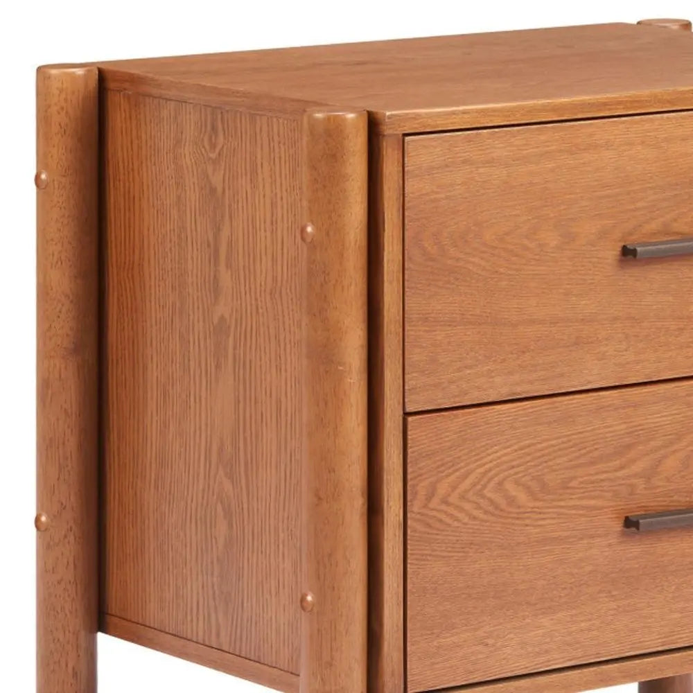 22" Brown Solid Wood Pedestal End Table With Two Drawers HomeRoots