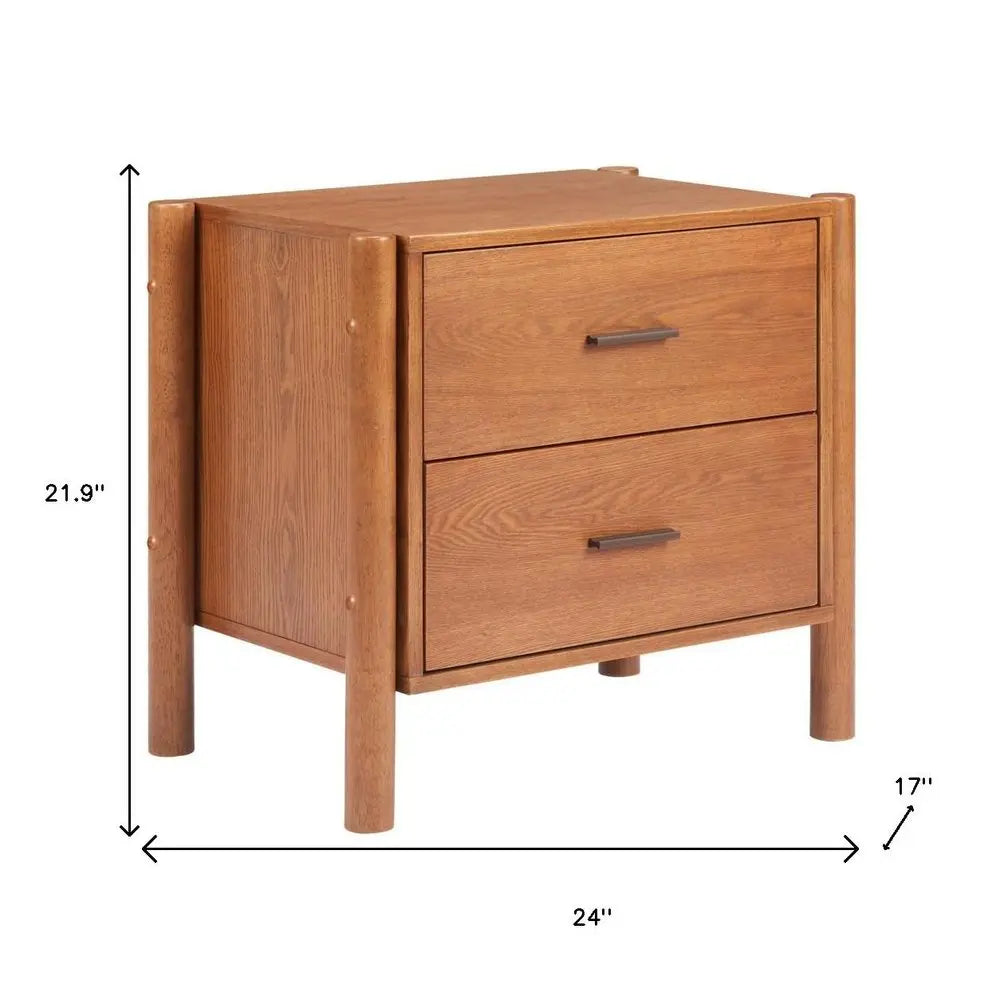 22" Brown Solid Wood Pedestal End Table With Two Drawers HomeRoots