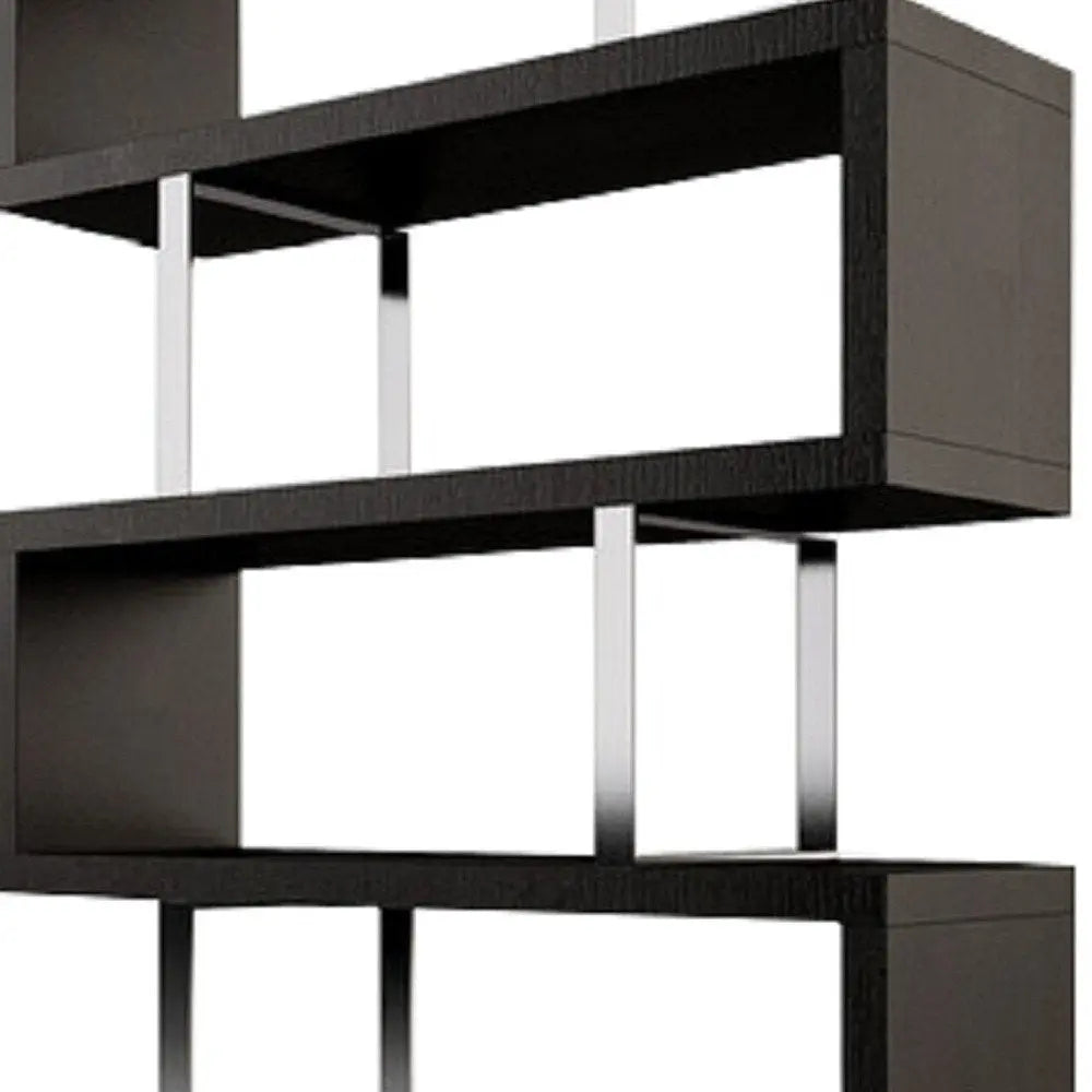 67" Black And Silver Metal and Wood Three Tier Etagere Bookcase - NOBLE HOME INTERIORS