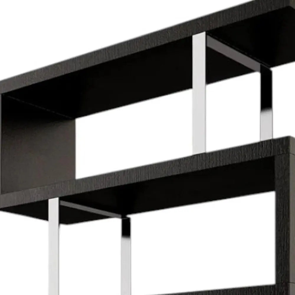 67" Black And Silver Metal and Wood Three Tier Etagere Bookcase - NOBLE HOME INTERIORS