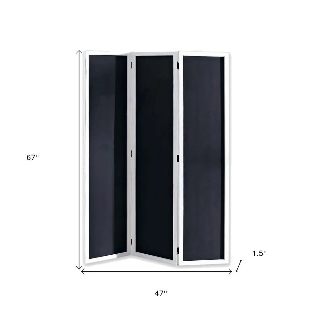 67" Black and White Chalkboard Wood Folding Three Panel Screen Room Divider - NOBLE HOME INTERIORS