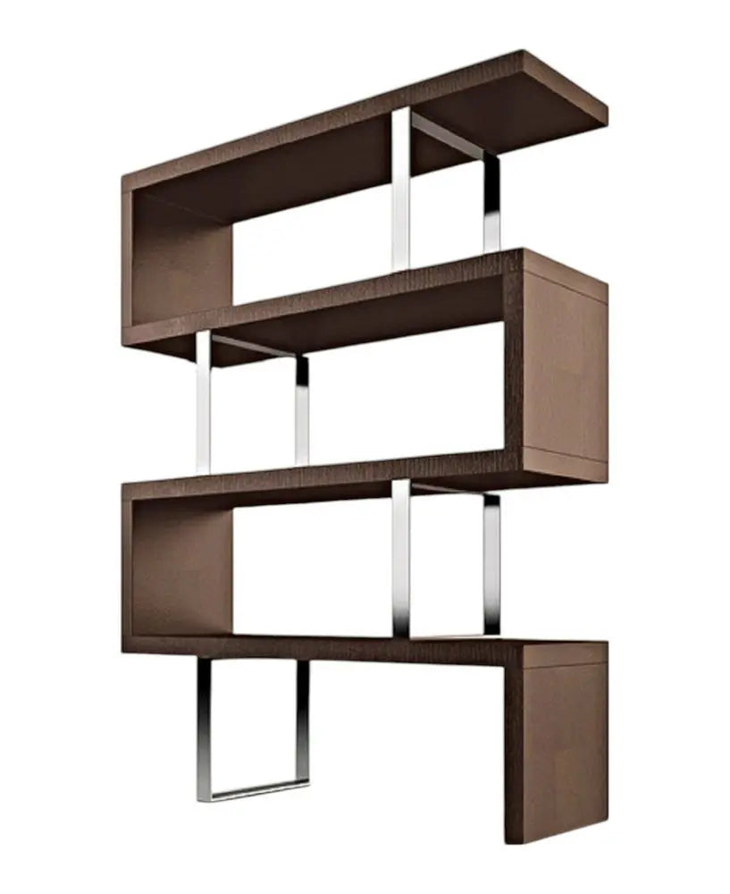 67" Brown And Silver Metal and Wood Three Tier Etagere Bookcase - NOBLE HOME INTERIORS