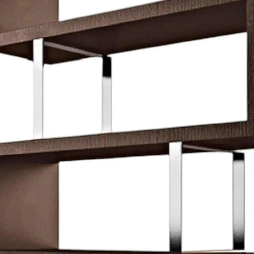 67" Brown And Silver Metal and Wood Three Tier Etagere Bookcase - NOBLE HOME INTERIORS