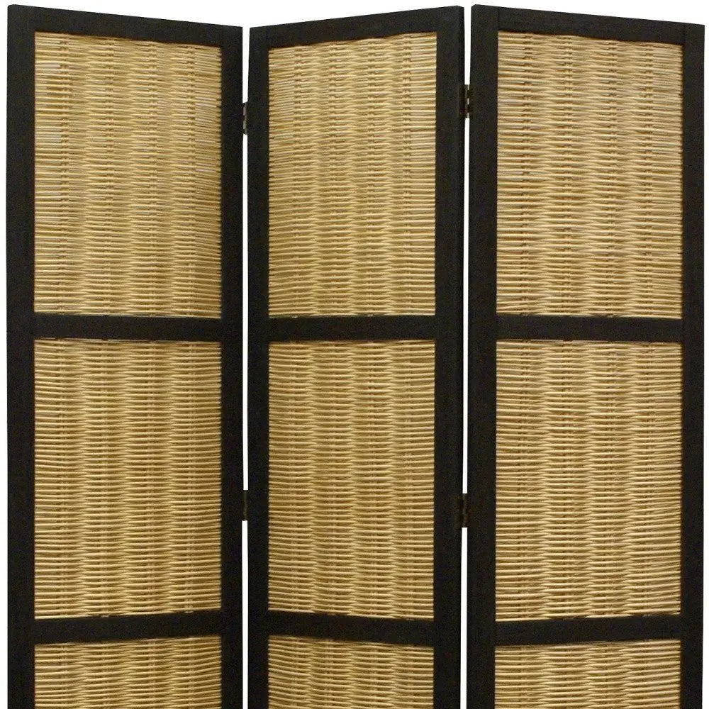 67" Brown Folding Three Panel Screen Room Divider - NOBLE HOME INTERIORS