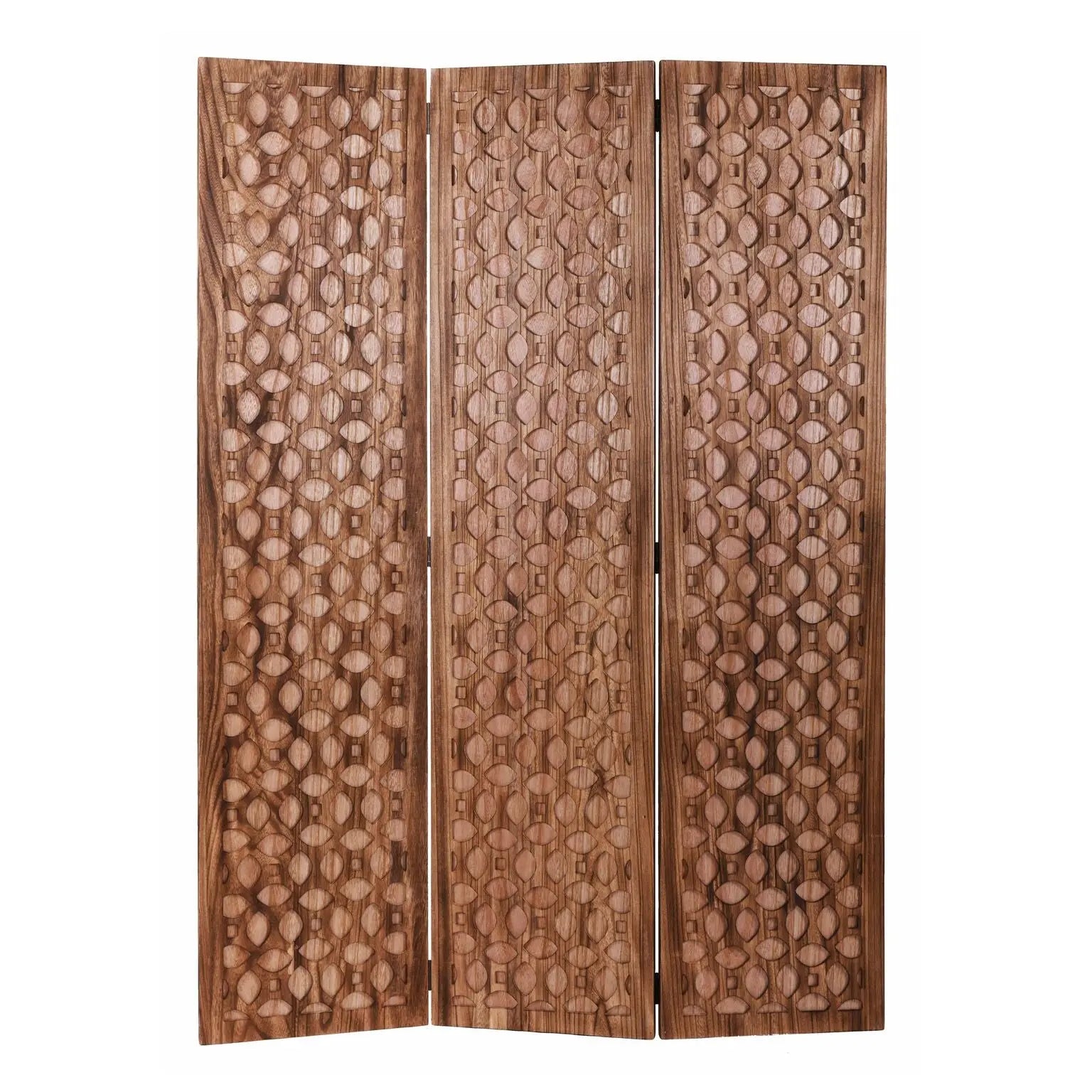 67" Brown Folding Three Panel Screen Room Divider - NOBLE HOME INTERIORS