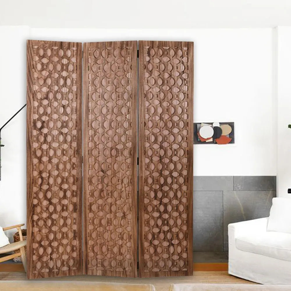67" Brown Folding Three Panel Screen Room Divider - NOBLE HOME INTERIORS