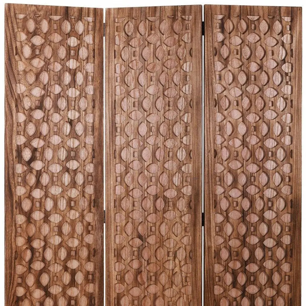 67" Brown Folding Three Panel Screen Room Divider - NOBLE HOME INTERIORS