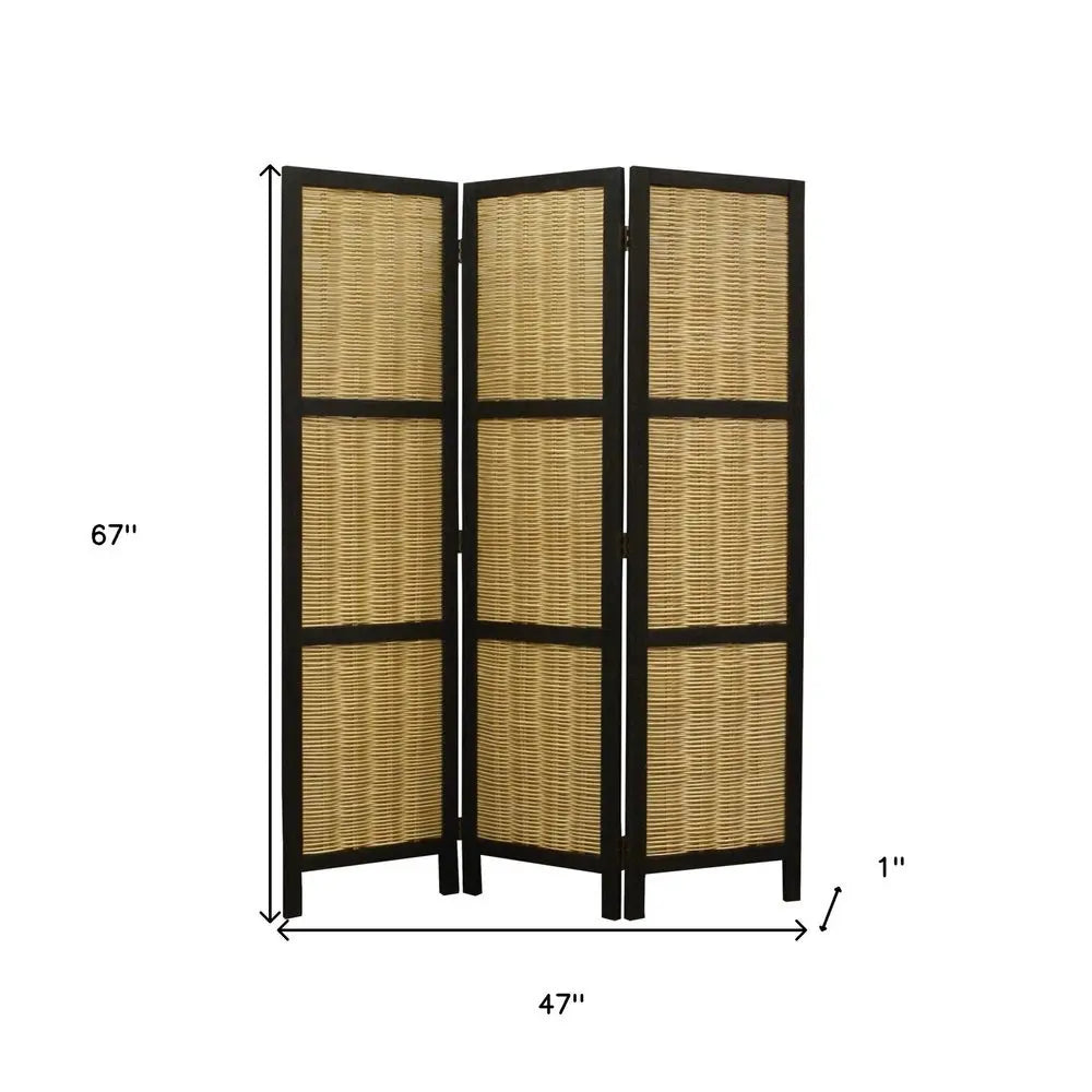 67" Brown Folding Three Panel Screen Room Divider - NOBLE HOME INTERIORS
