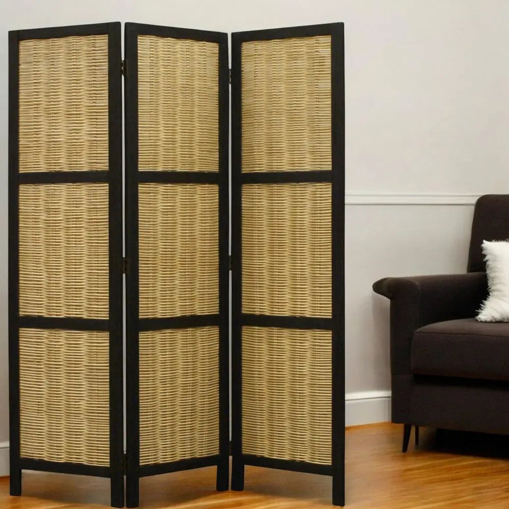 67" Brown Folding Three Panel Screen Room Divider - NOBLE HOME INTERIORS