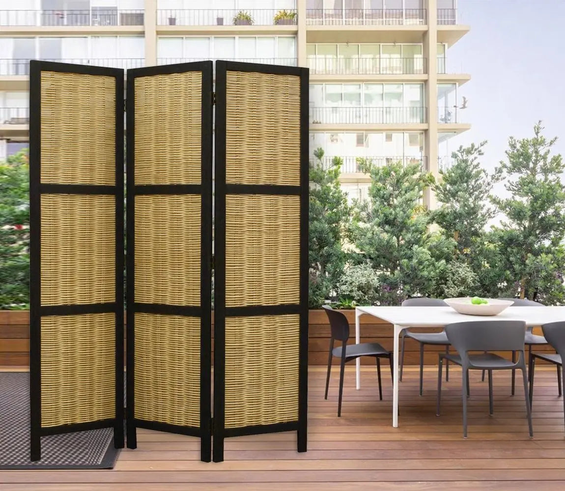 67" Brown Folding Three Panel Screen Room Divider - NOBLE HOME INTERIORS