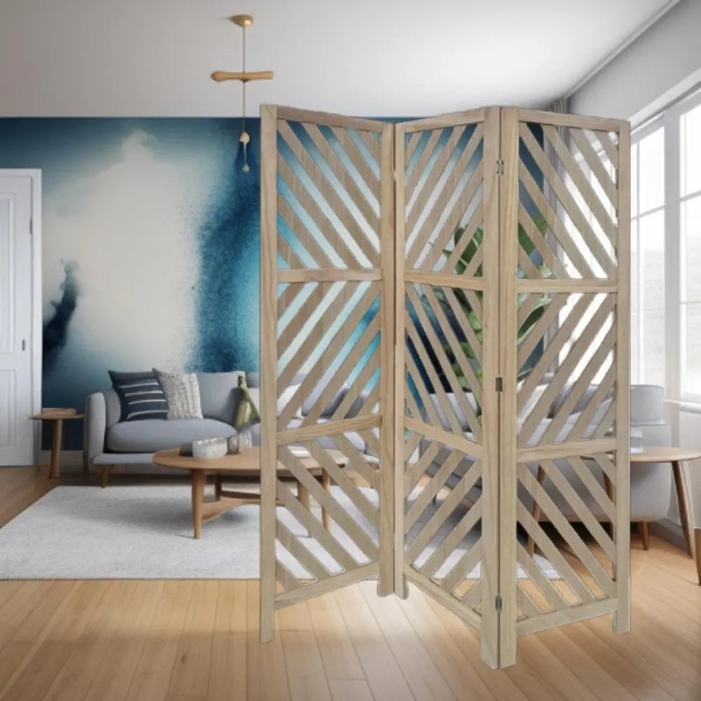 67" Brown Solid WoodFolding Three Panel Screen Room Divider - NOBLE HOME INTERIORS