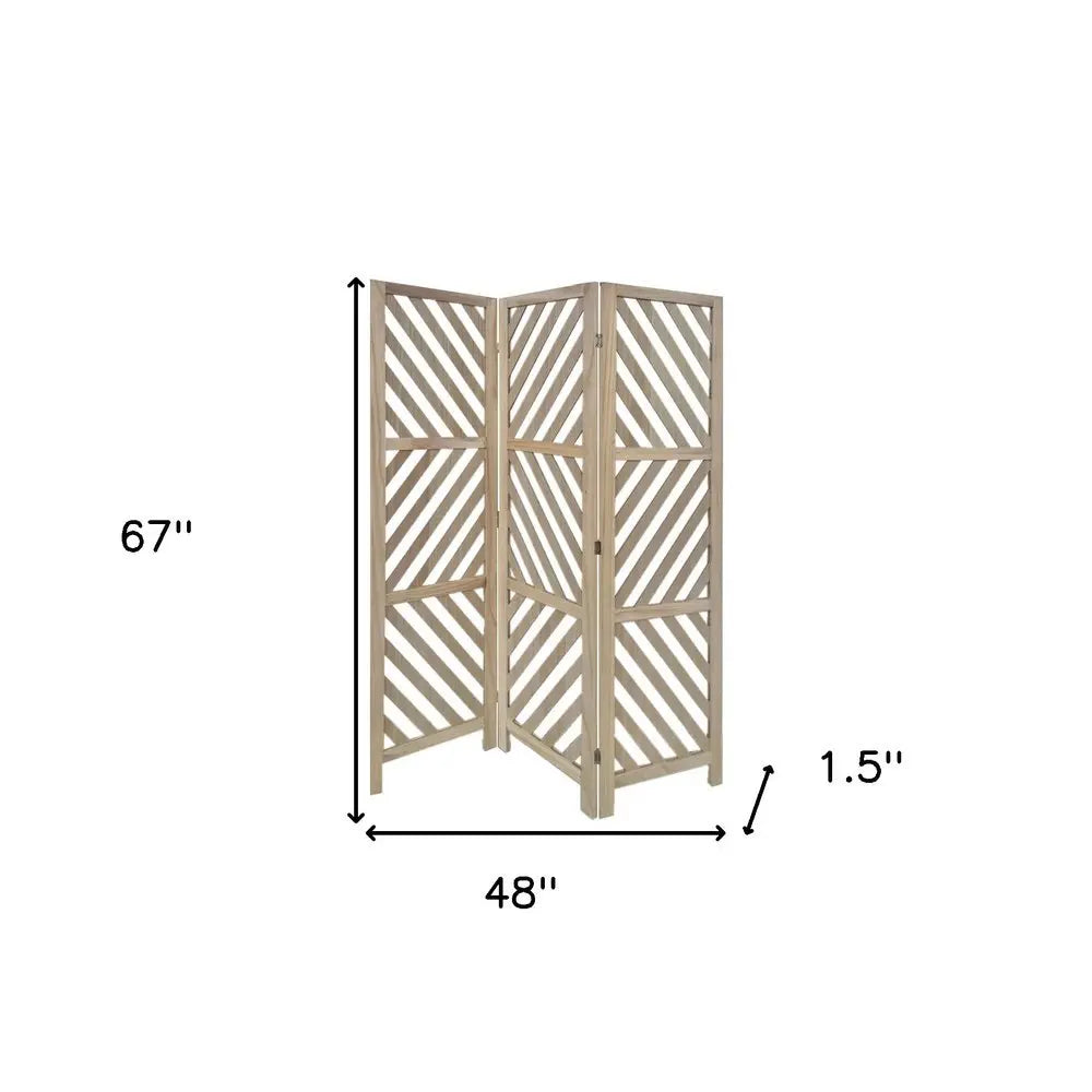 67" Brown Solid WoodFolding Three Panel Screen Room Divider - NOBLE HOME INTERIORS