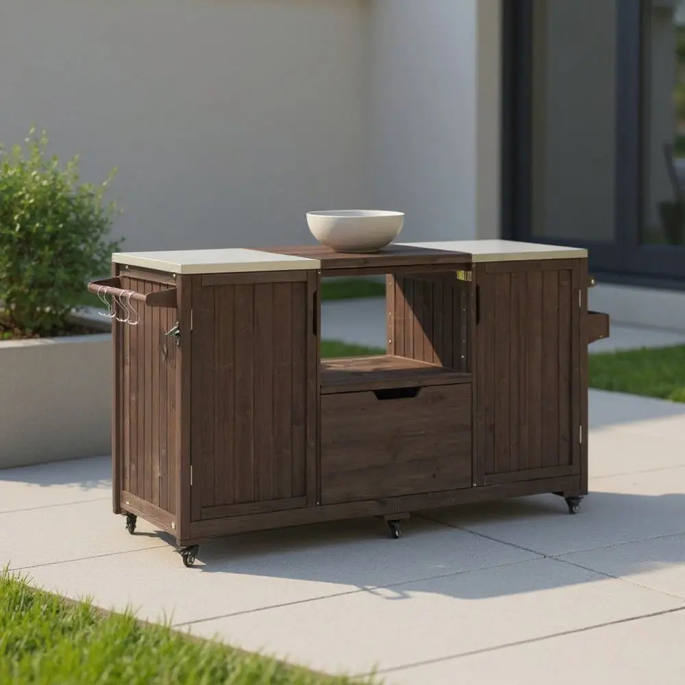 67" Brown Wood Barn Door Rolling Kitchen Island With Storage - NOVA HOME FURNITURE