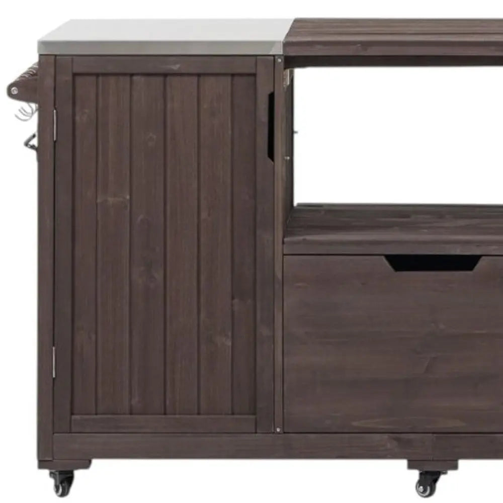 67" Brown Wood Barn Door Rolling Kitchen Island With Storage - NOVA HOME FURNITURE