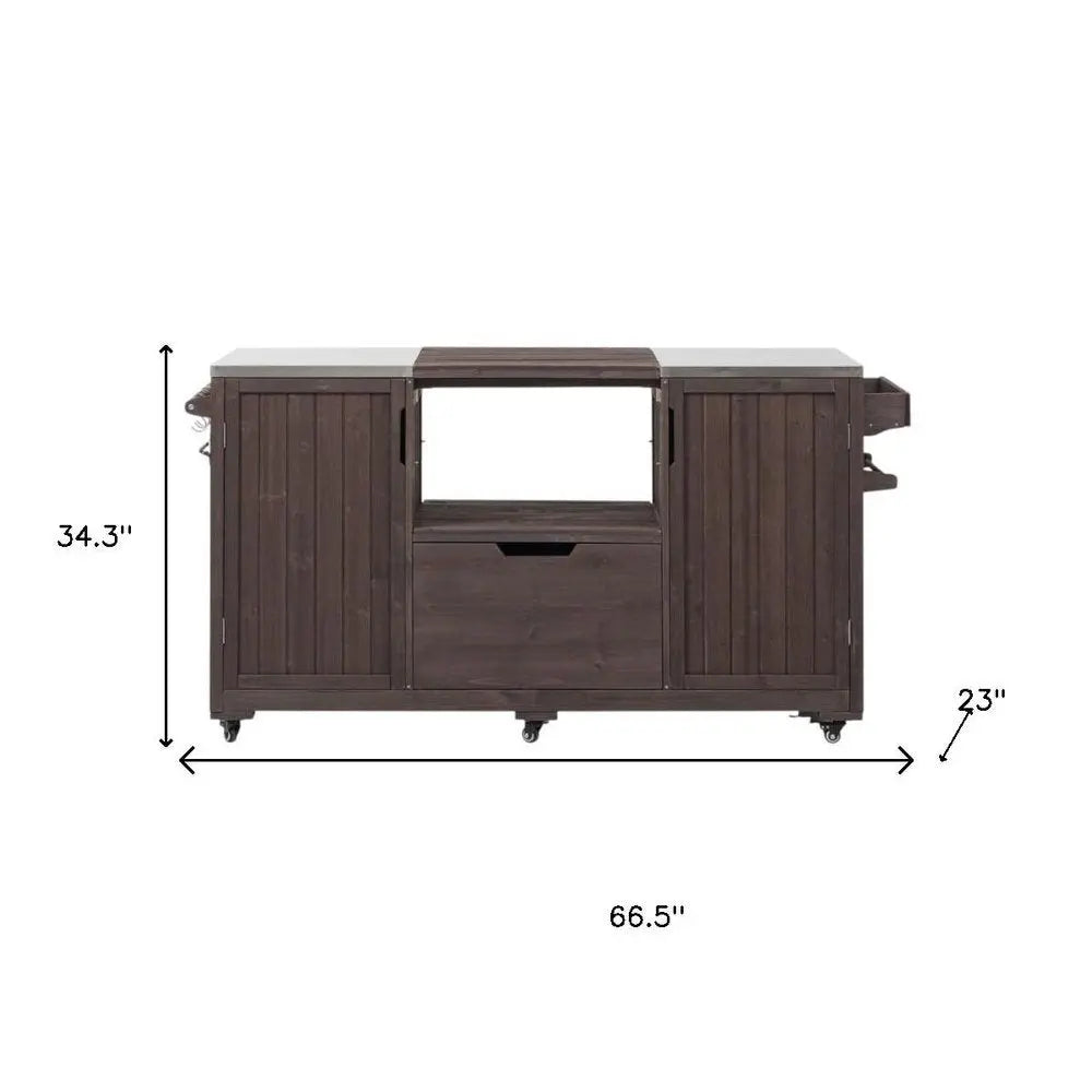 67" Brown Wood Barn Door Rolling Kitchen Island With Storage - NOVA HOME FURNITURE