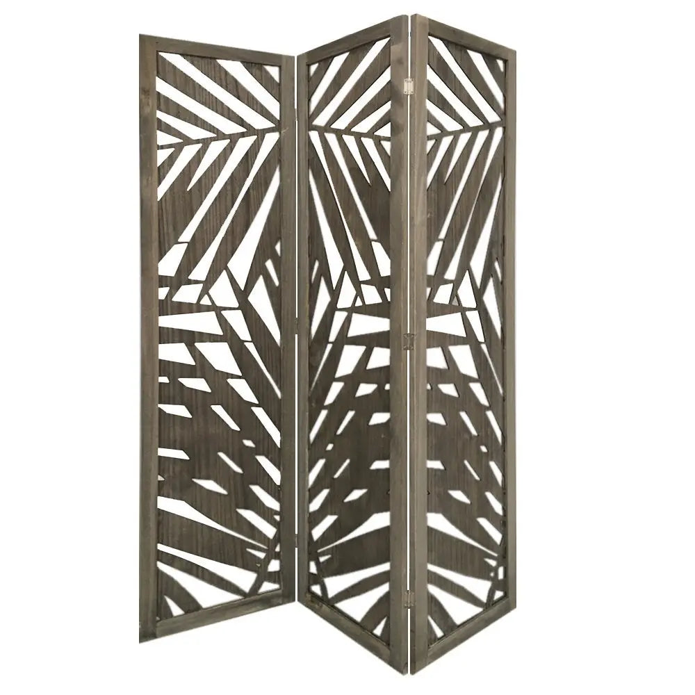 67" Gray Solid WoodFolding Three Panel Screen Room Divider - NOBLE HOME INTERIORS