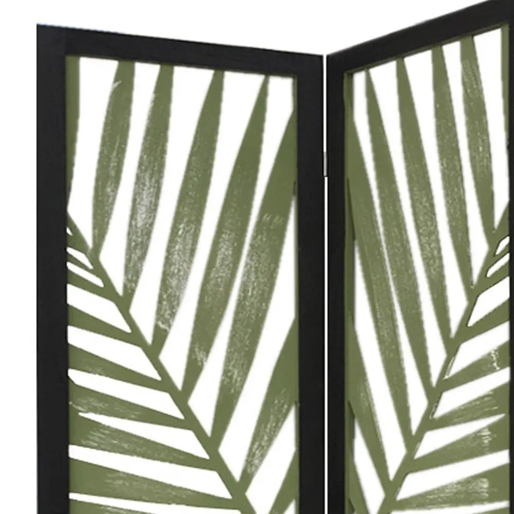 67" Green Solid WoodFolding Three Panel Screen Room Divider - NOBLE HOME INTERIORS
