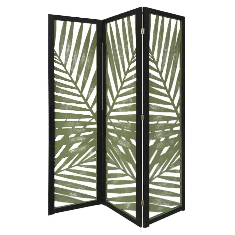 67" Green Solid WoodFolding Three Panel Screen Room Divider - NOBLE HOME INTERIORS
