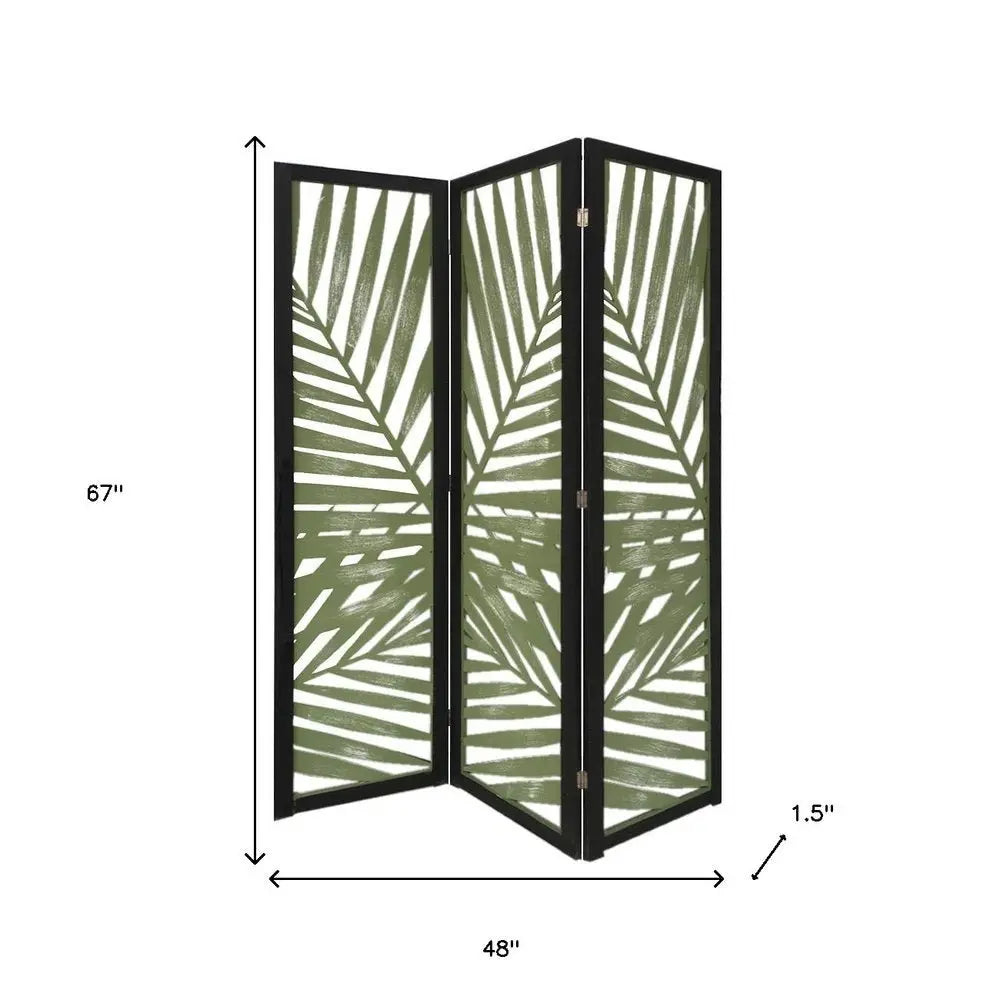 67" Green Solid WoodFolding Three Panel Screen Room Divider - NOBLE HOME INTERIORS