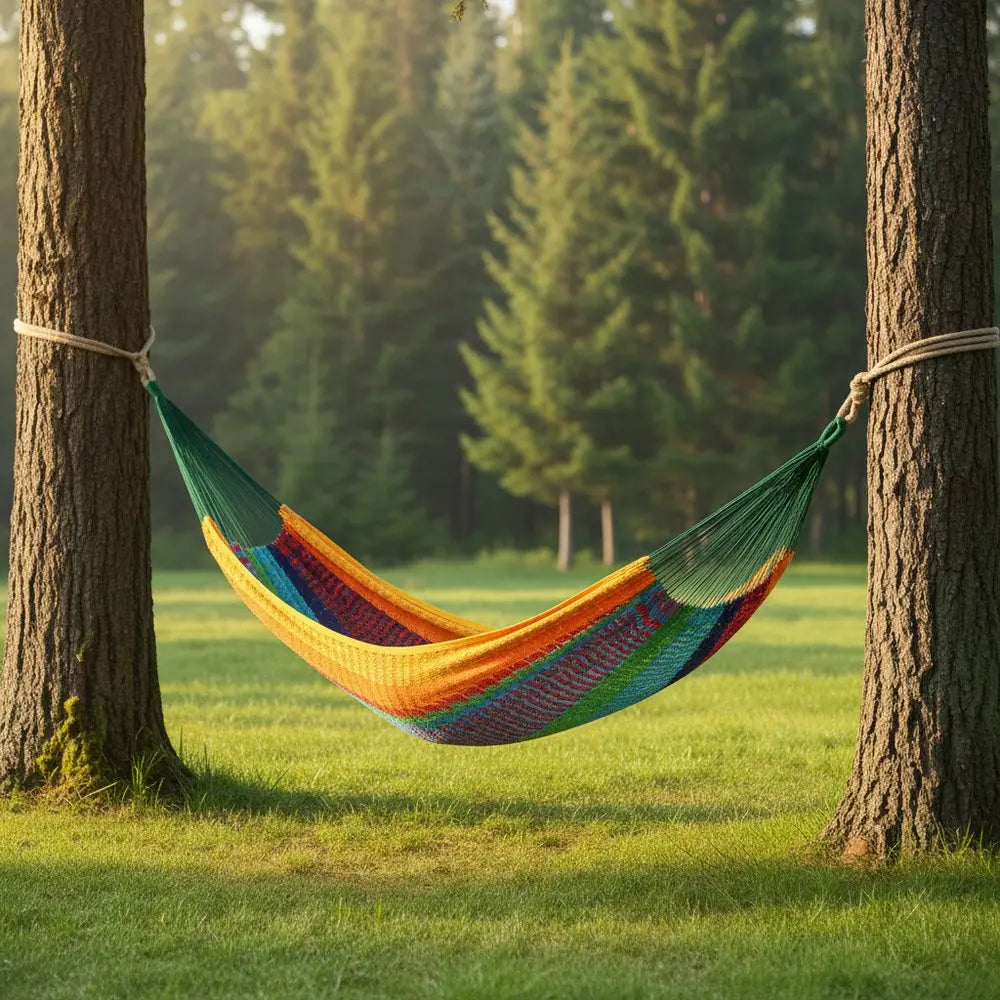 Green Red And Yellow Striped Double Hammock HomeRoots