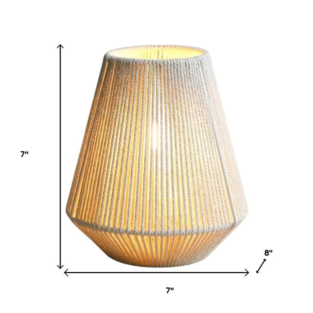 7" Beige Battery Operated Geometric String Shade Desk Lamp HomeRoots
